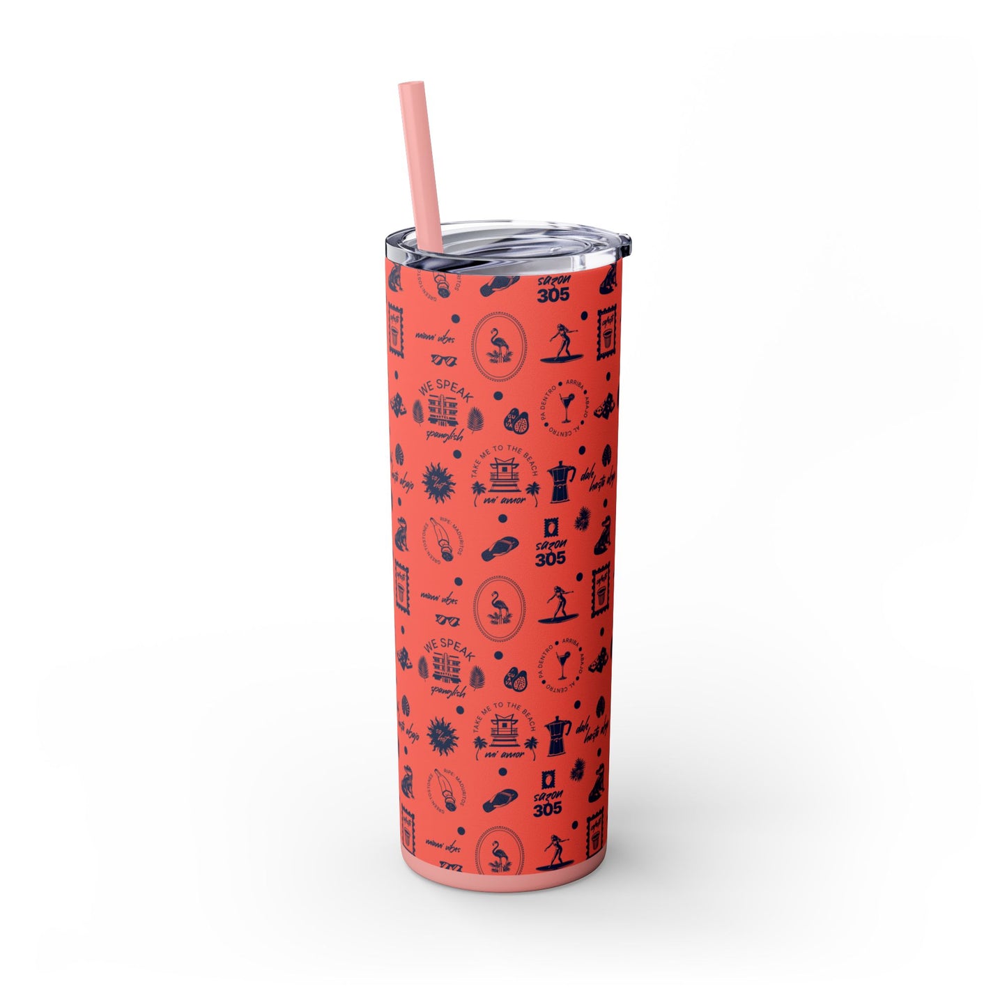 Flamingo Pink - Skinny Tumbler with Straw, 20oz