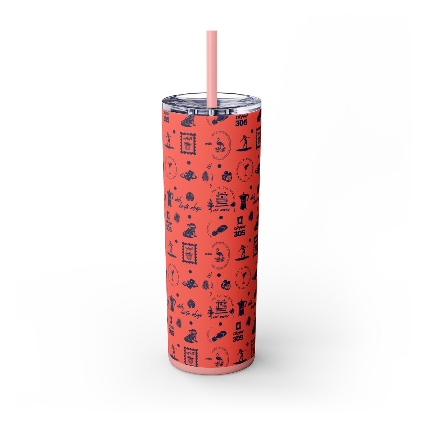 Flamingo Pink - Skinny Tumbler with Straw, 20oz