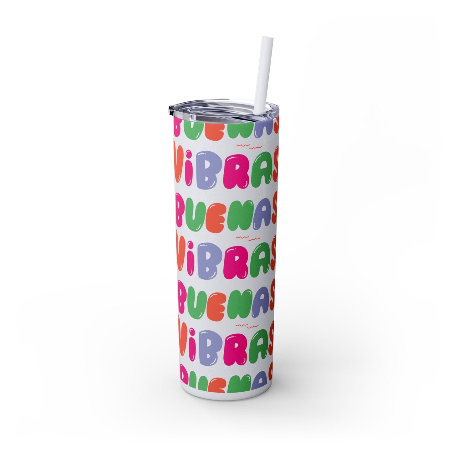 Buenas Vibras - Elina Designs - Skinny Tumbler with Straw, 20oz