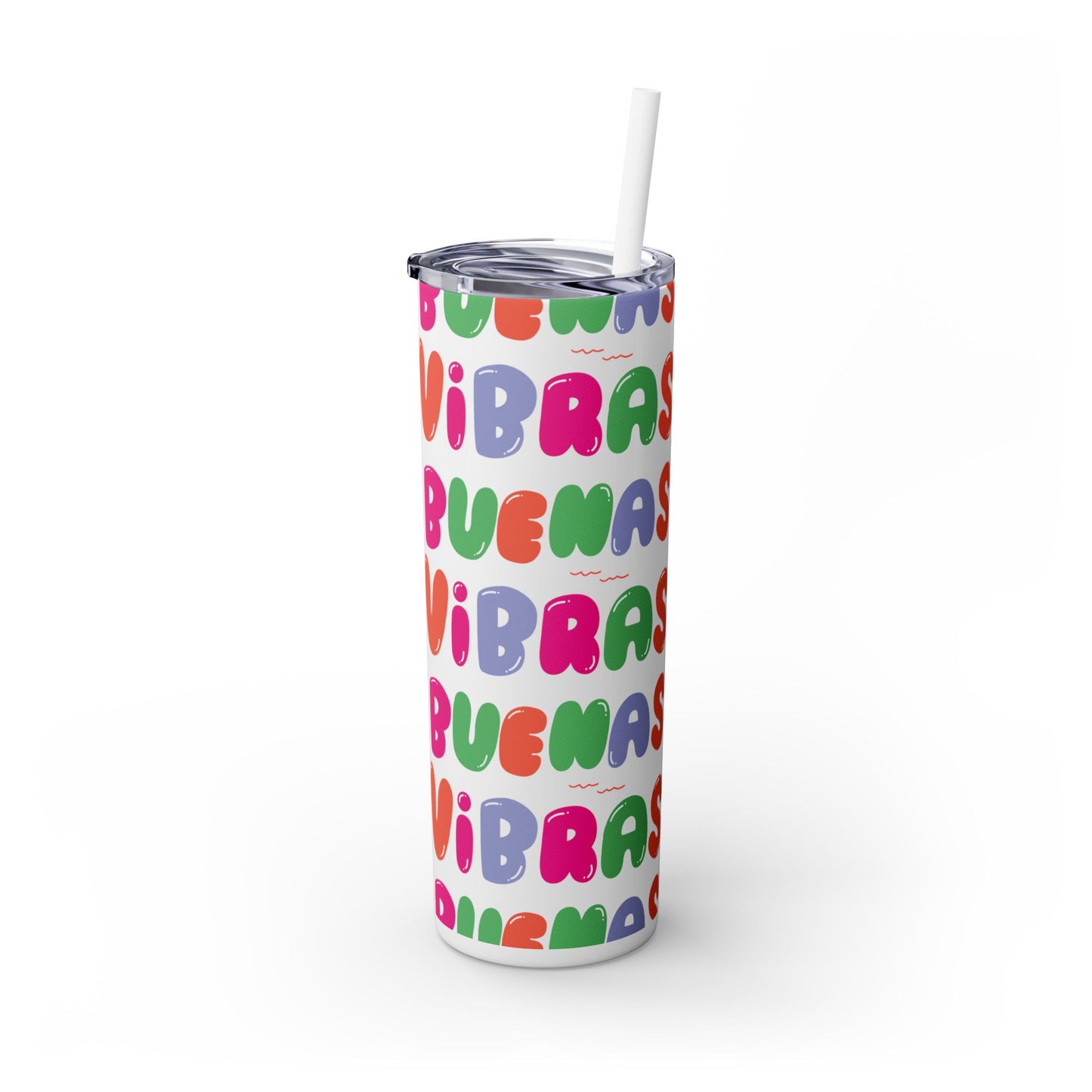 Buenas Vibras - Elina Designs - Skinny Tumbler with Straw, 20oz