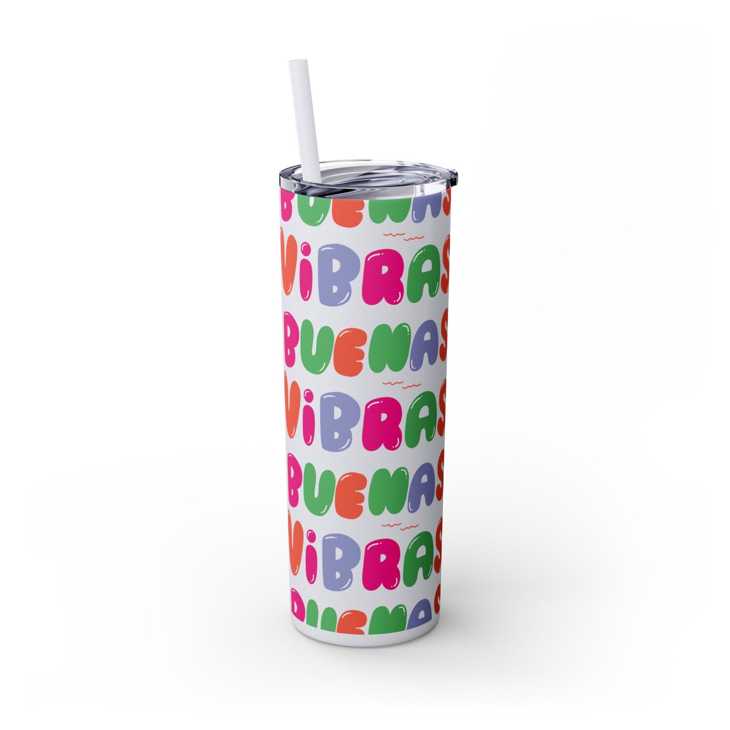 Buenas Vibras - Elina Designs - Skinny Tumbler with Straw, 20oz