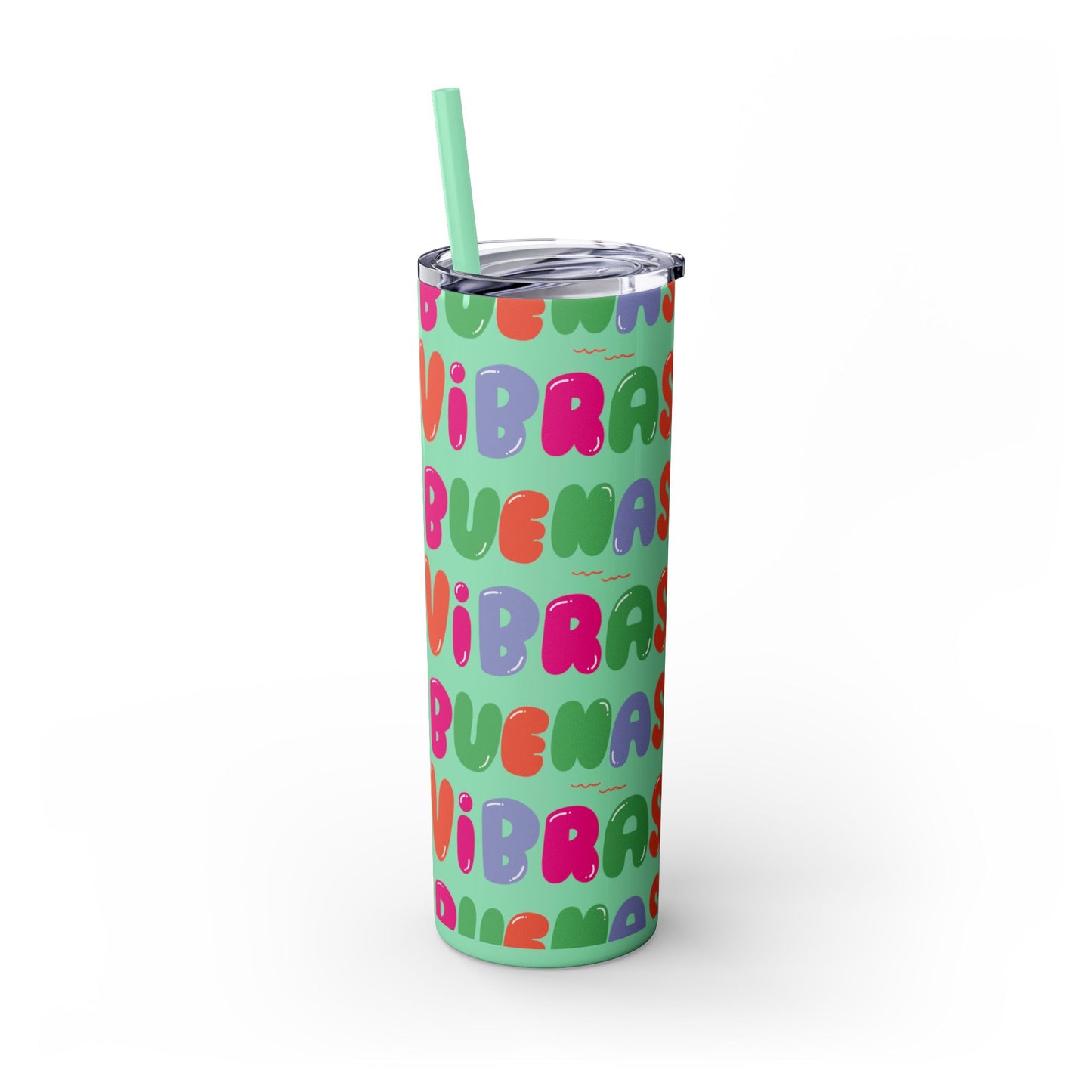 Buenas Vibras - Elina Designs - Skinny Tumbler with Straw, 20oz