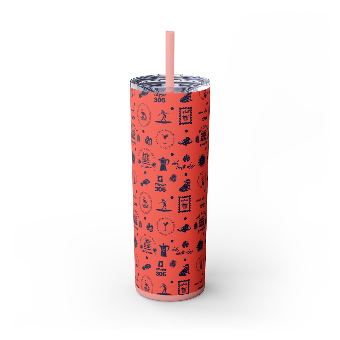 Flamingo Pink - Skinny Tumbler with Straw, 20oz